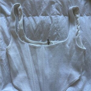 Princess Polly White Ribbed Top with Zipper